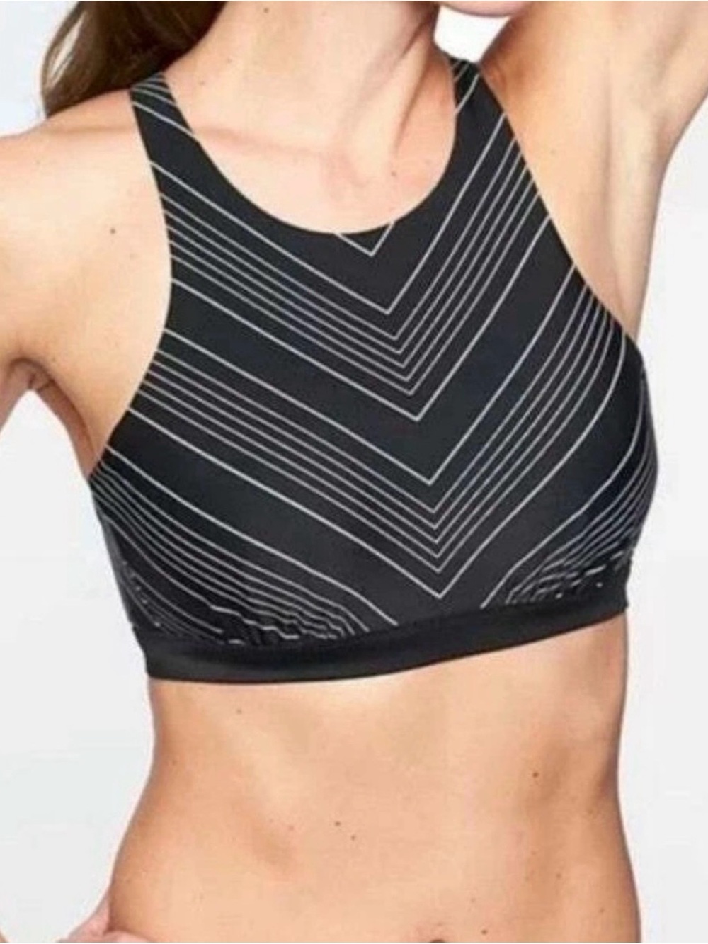 Athleta Black High-Neck Striped Bikini Top